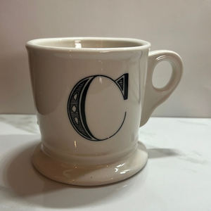 Anthropologie Monogram letter C‎ White Shaver Mug Cup Black Letter Initial